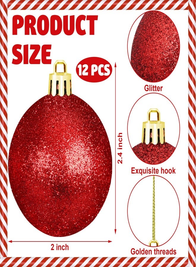 Fairooth 12 Pcs Red Ball Ornaments 2.4 Inch Shatterproof Christmas Tree Decorations Glittering Plastic Hanging Ball Ornaments for Xmas Tree Home Holiday Party Decor - Image 2